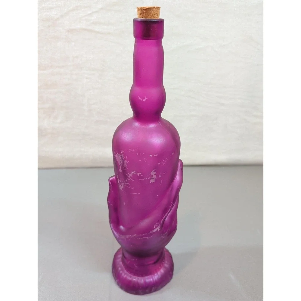 Vintage Hand Made Spain Recycled Glass Figural Hands Decanter Frosted Purple 14